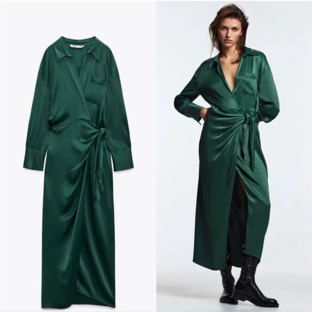 Bloggers favoriteZara Deep Green Satin Maxi Dress